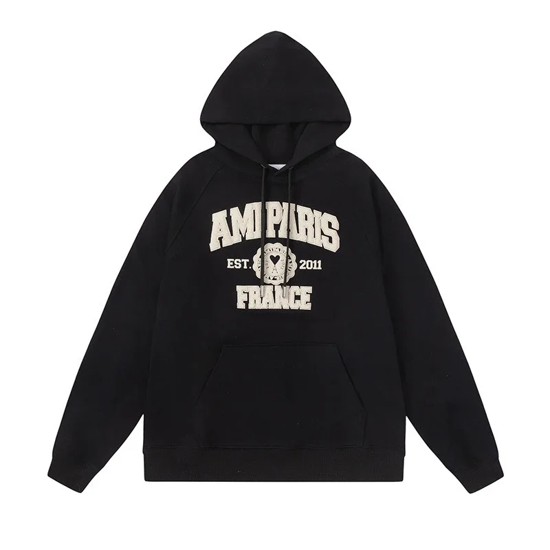 Letter love foam printed hooded sweatshirt for men and women round neck pullover sweatshirt