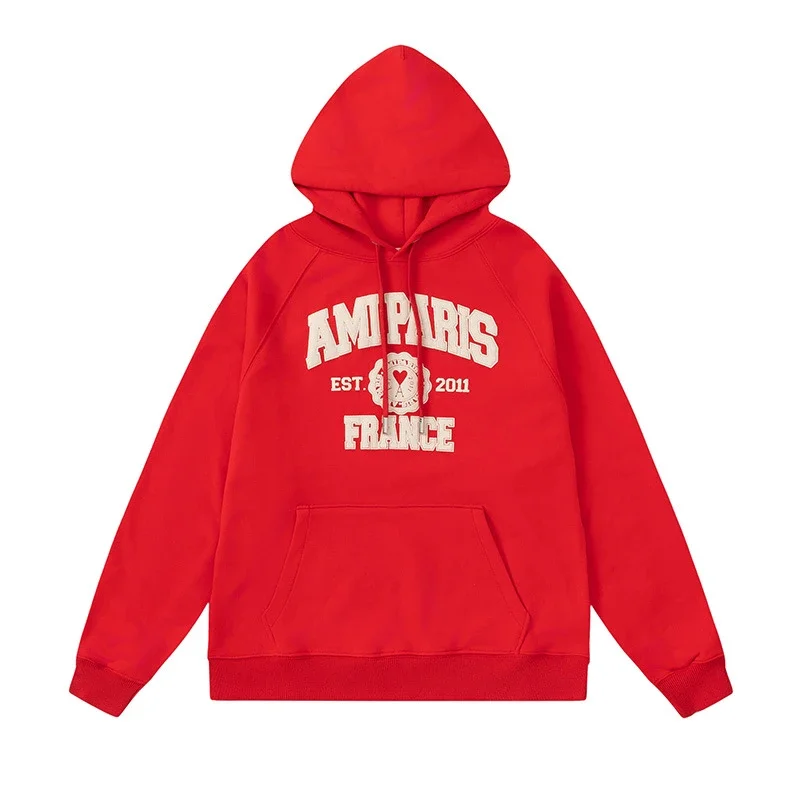 Letter love foam printed hooded sweatshirt for men and women round neck pullover sweatshirt