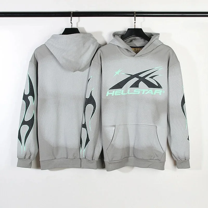[hello series] fog high street washed and distressed heavy worker head print casual sweatshirt couple wear hoodie
