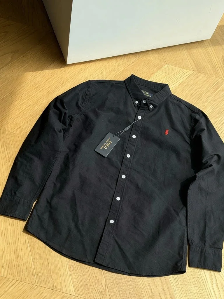 RL Pony Embroidered Cotton Oxford Solid Color Shirt Long Sleeve Lapel Shirt