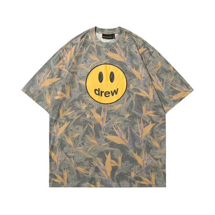 DREW HUOSE Summer classic Justin Bieber matching smiley face pattern round neck versatile T-shirt for couples(pic20) DREW HUOSE Summer classic Justin Bieber matching smiley face pattern round neck versatile T-shirt for couples