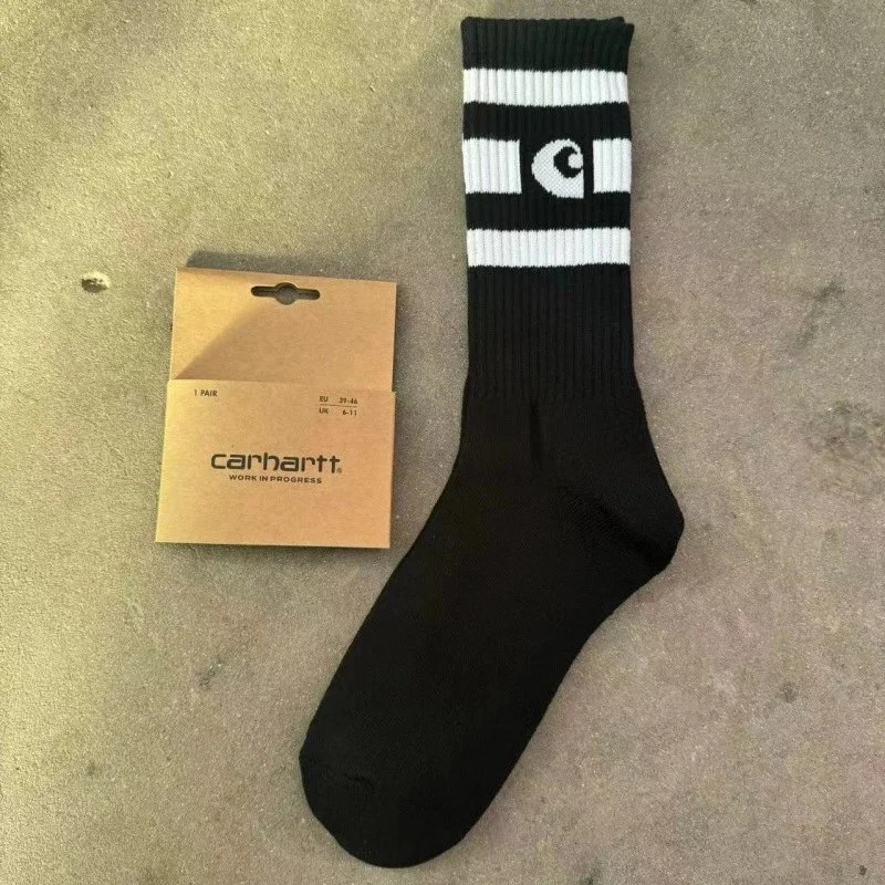 Carhartt men's and women's European and American fashion brand towel bottom gold label embroidery simple workwear style skateboard sports socks