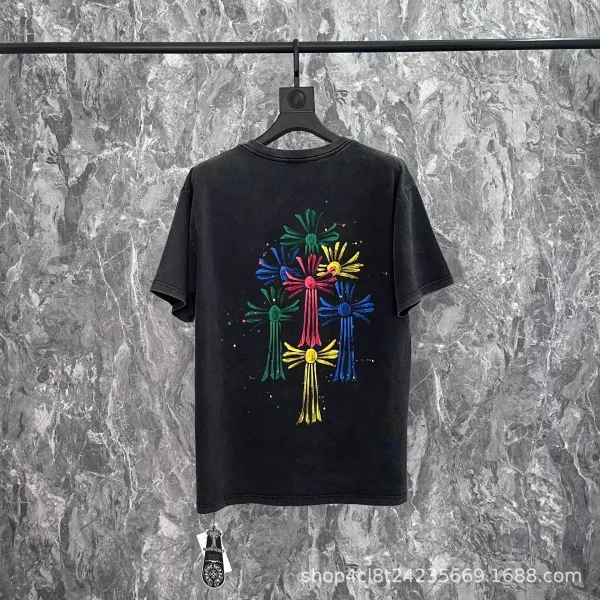 Chrome Hearts x Flower Motif Distressed Black T-Shirt - 1