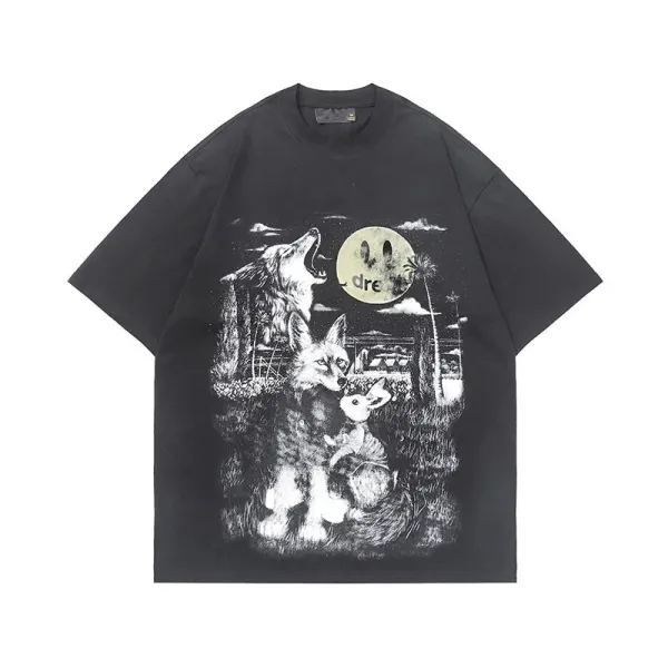 Drew House Wolf & Moon Graphic Black T-Shirt - 1