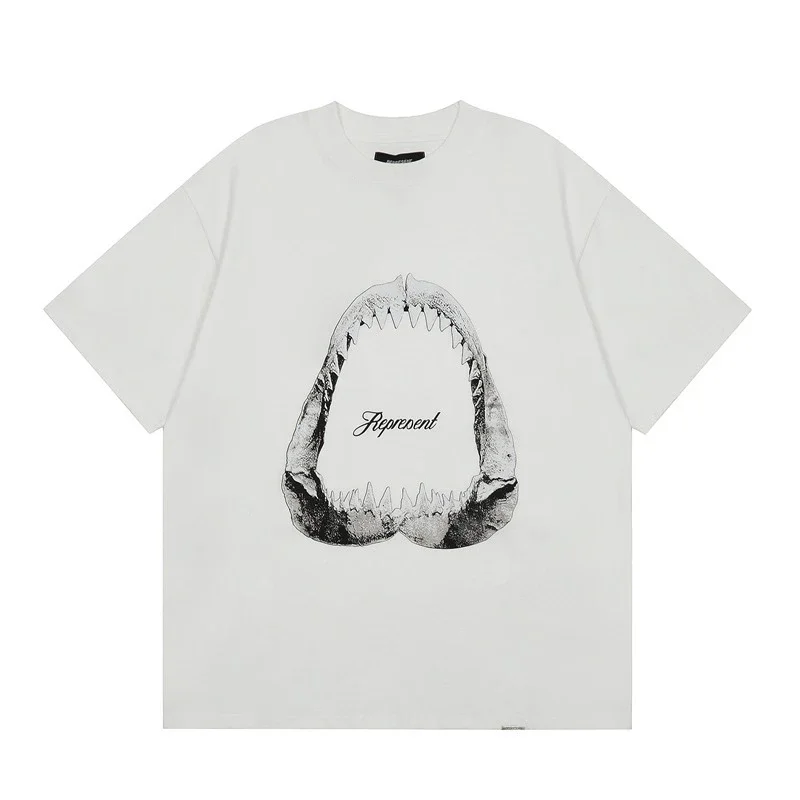 Collection Eagle Shark Pattern Printed Round Neck Short Sleeve Beauty Trendy Hip Hop