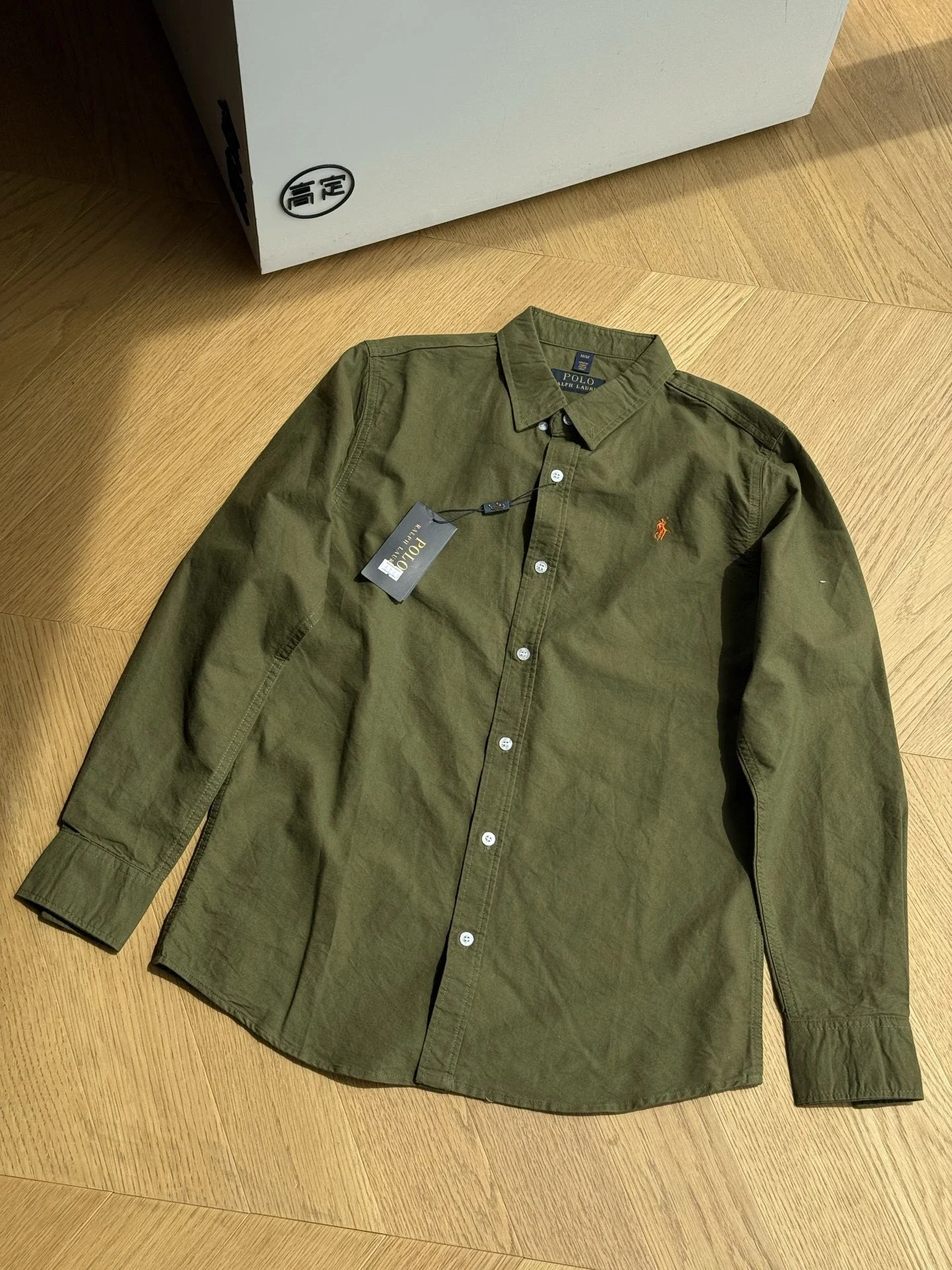 RL Pony Embroidered Cotton Oxford Solid Color Shirt Long Sleeve Lapel Shirt