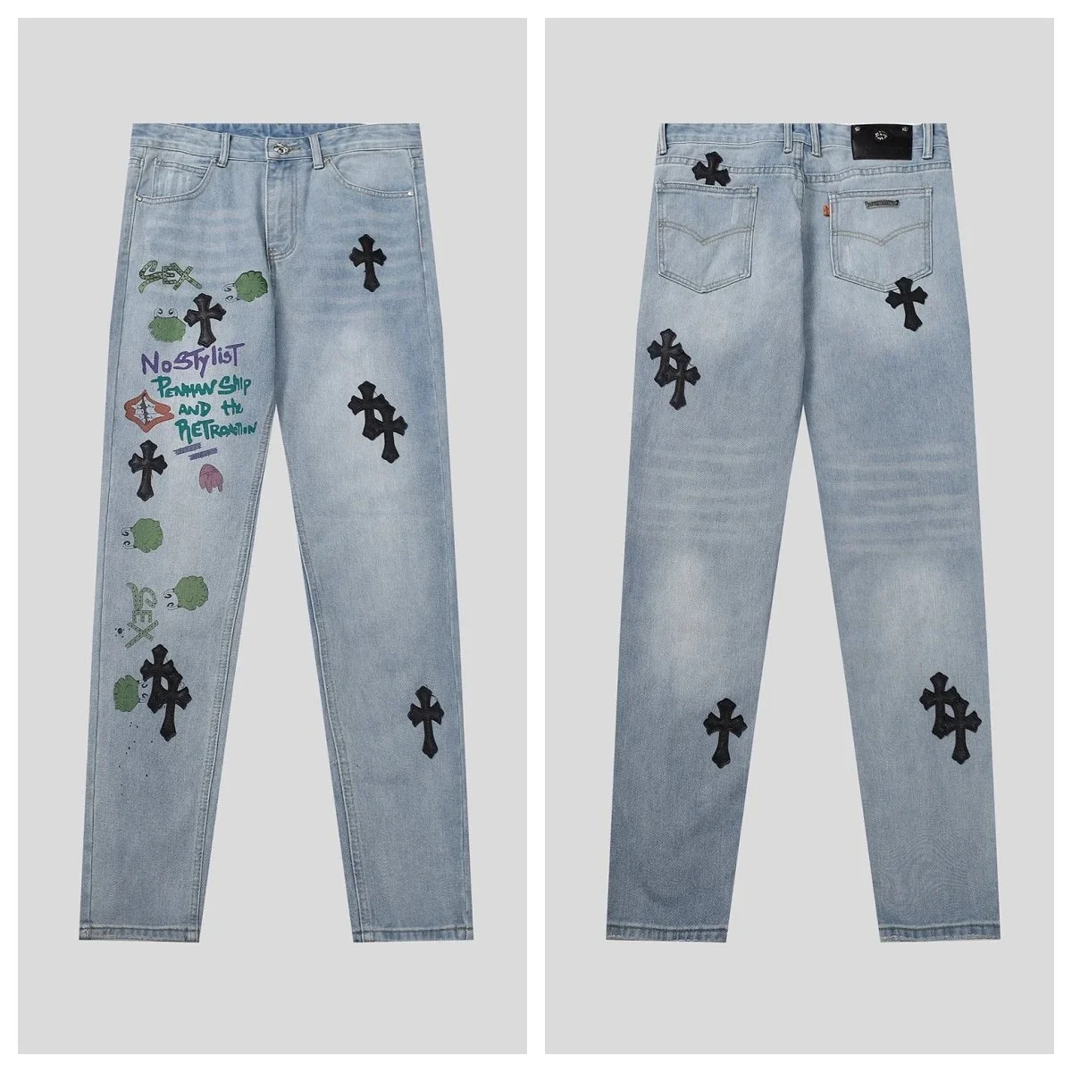 Chrome Hearts Chr*ome Hearts high-quality leather cross men's and women's American straight-through loose jeans