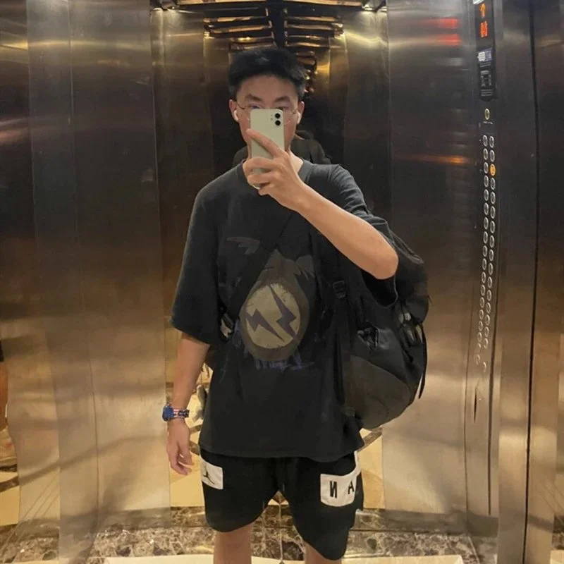 Heavyweight Travis Scott CactusJack washed eagle lightning animal print short-sleeved T-shirt tee