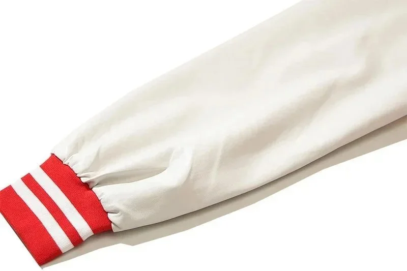 [Longfengni Lined Fabric] Autumn American Travis Scott autumn and winter casual towel embroidery for male and female students splicing leather sleeves loose baseball uniform jacket jacket ba