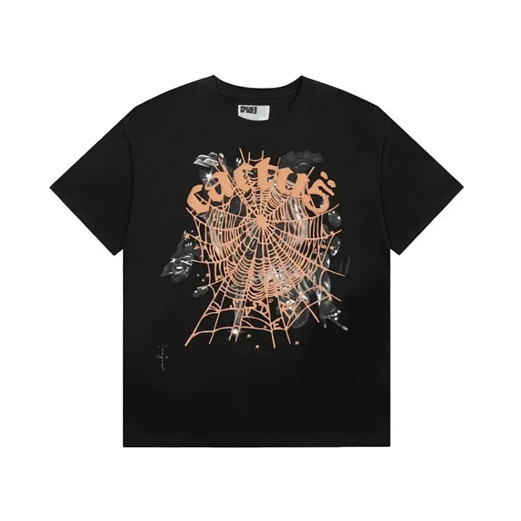 Spider web print summer loose and trendy short-sleeved T-shirt for men and women couples(pic26) Spider web print summer loose and trendy short-sleeved T-shirt for men and women couples