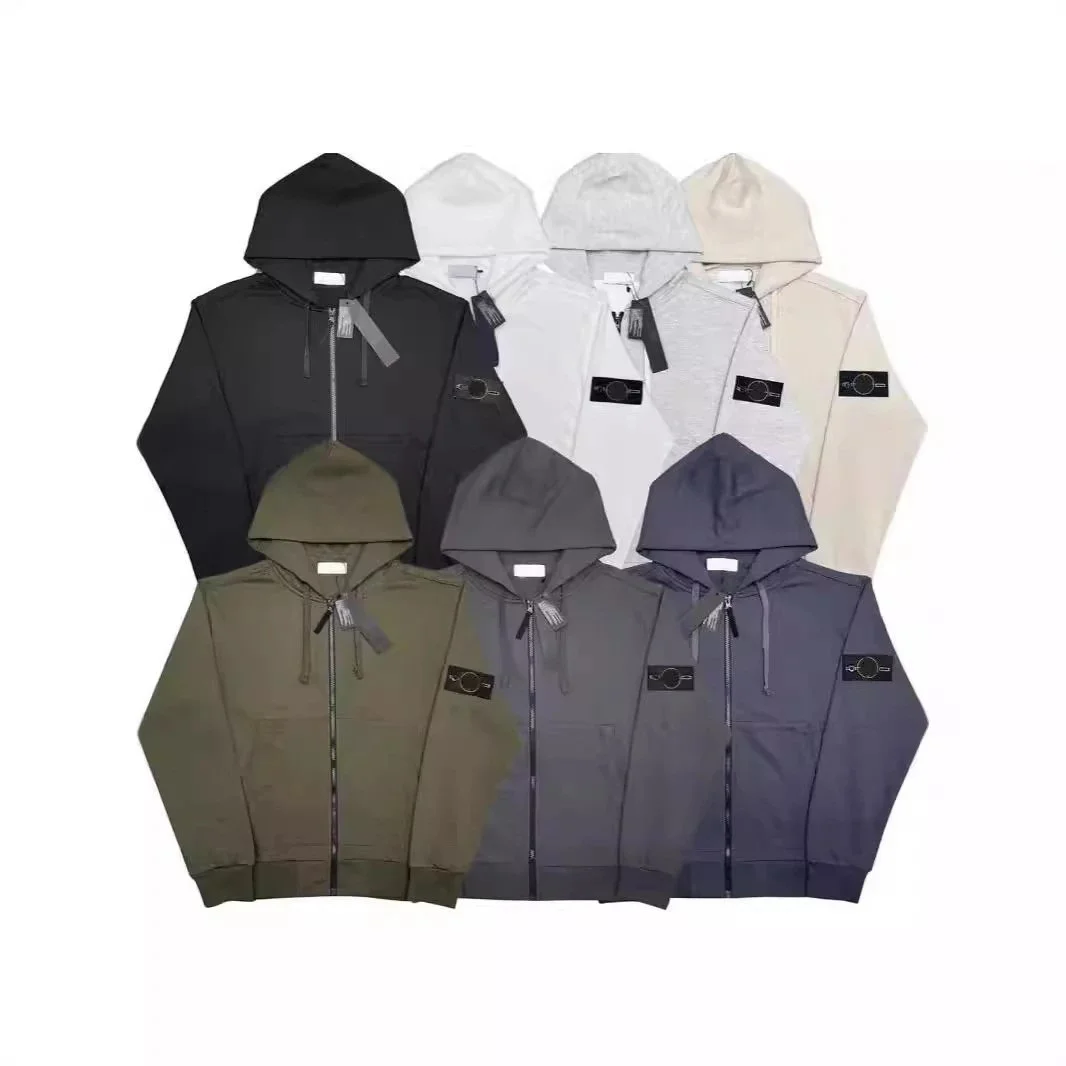 Hooded sweatshirt solid color island armband badge style zipper sweatshirt jacket