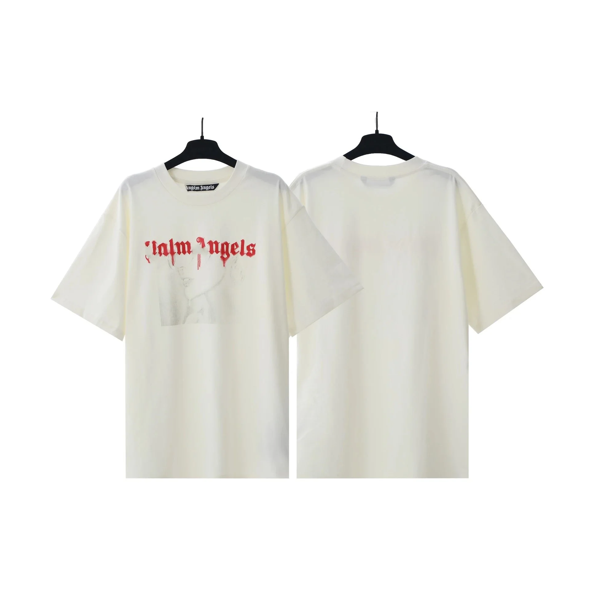 PA palm letter print round neck short-sleeved loose T-shirt