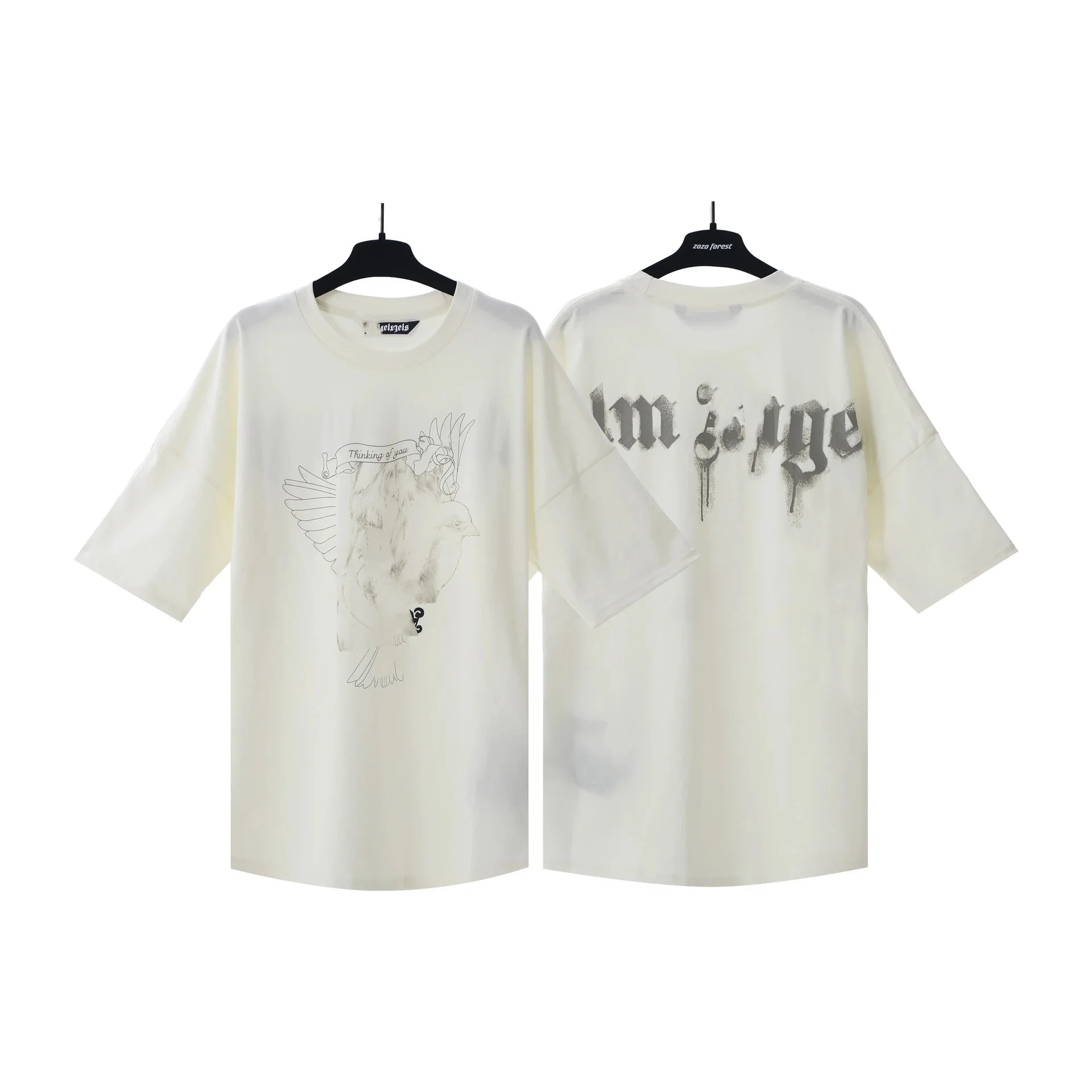 PA palm letter print round neck short-sleeved loose T-shirt