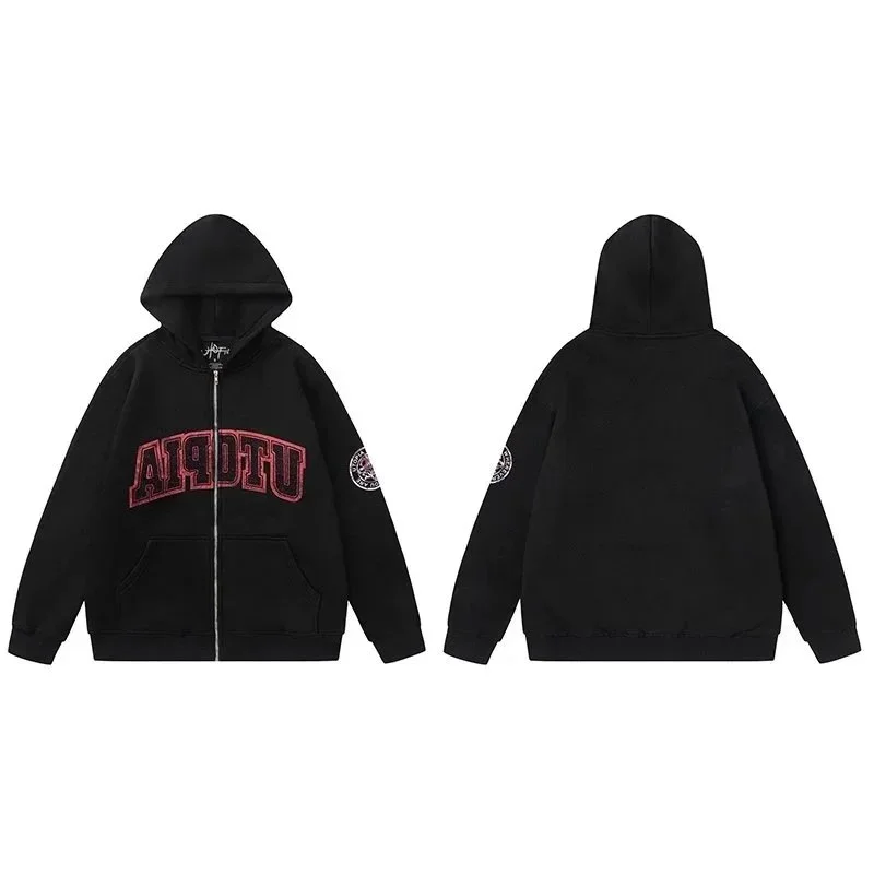 American niche high street brand Travis Scott SS23 UTOPIA limited series reverse letter printed pocket zipper pure cotton 340g cardigan plus velvet hooded sweatshirt