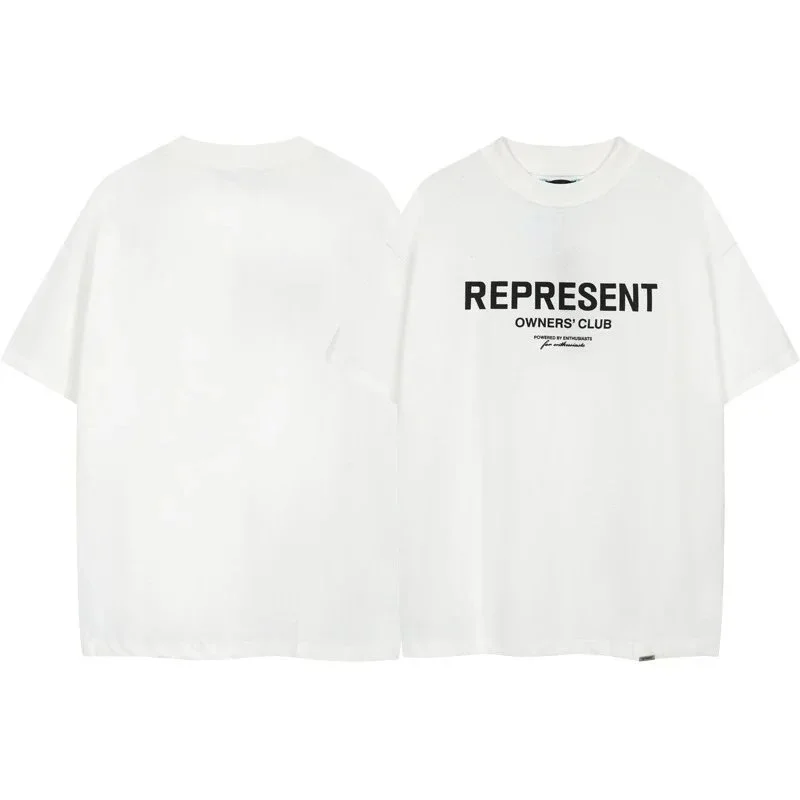 Letter print retro men's and women's couple round neck loose short-sleeved T-shirt
