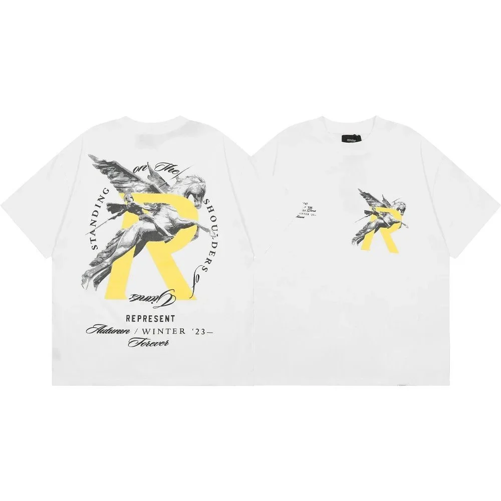 Letter print retro men's and women's couple round neck loose short-sleeved T-shirt