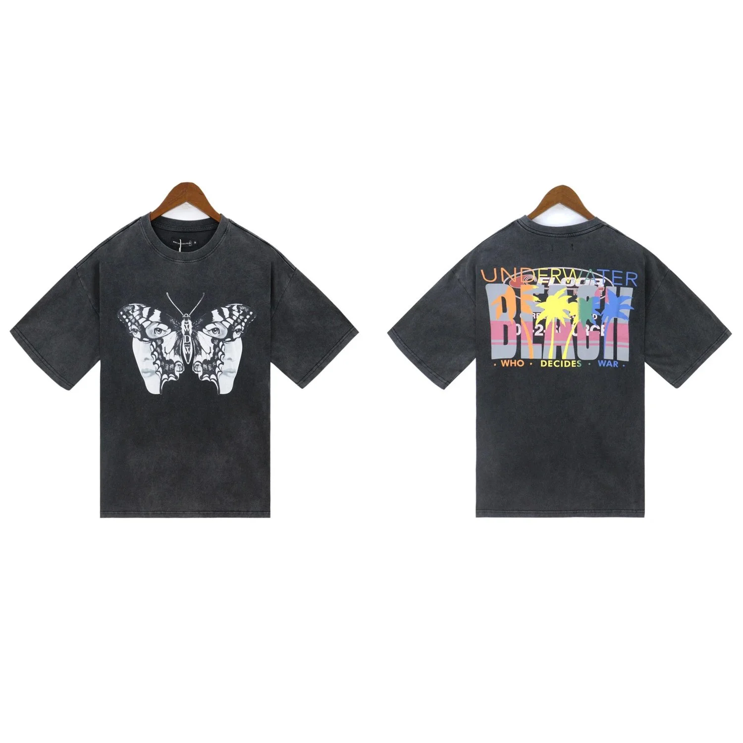 Washed printed loose men's short-sleeved t-shirt American top