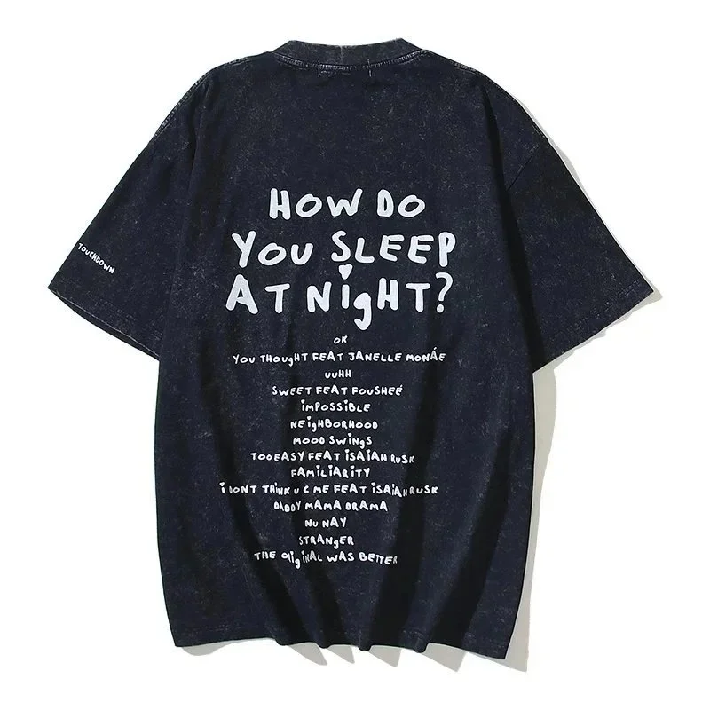 American retro high street niche Travis Scott Teezo Touchdown Utopia Tour long nail head washed and aged pure cotton round neck half-sleeved short-sleeved T-shirt