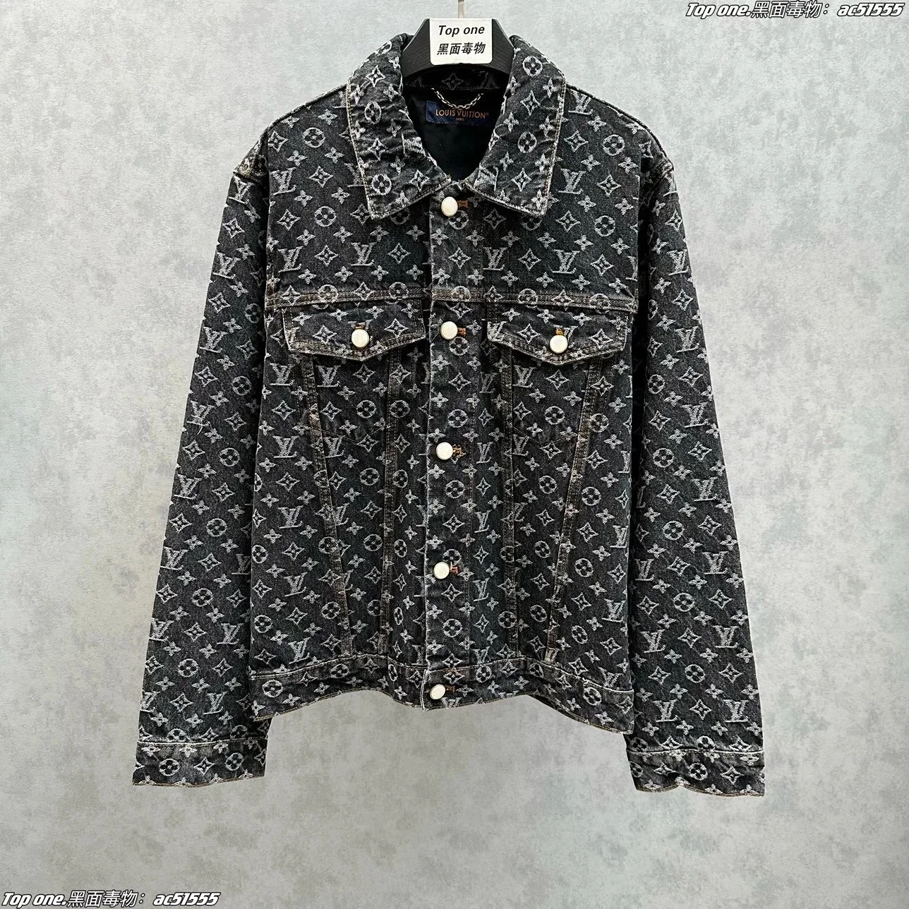 Louis Vuitton The highest version 1-V old flower all over printed jacquard denim jacket jacket for men and women same style jacket for men and women