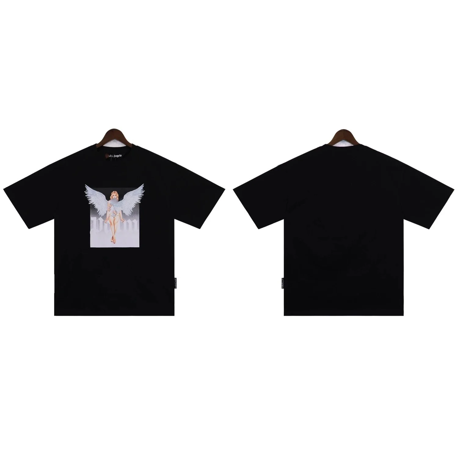 PA palm letter print round neck short-sleeved loose T-shirt