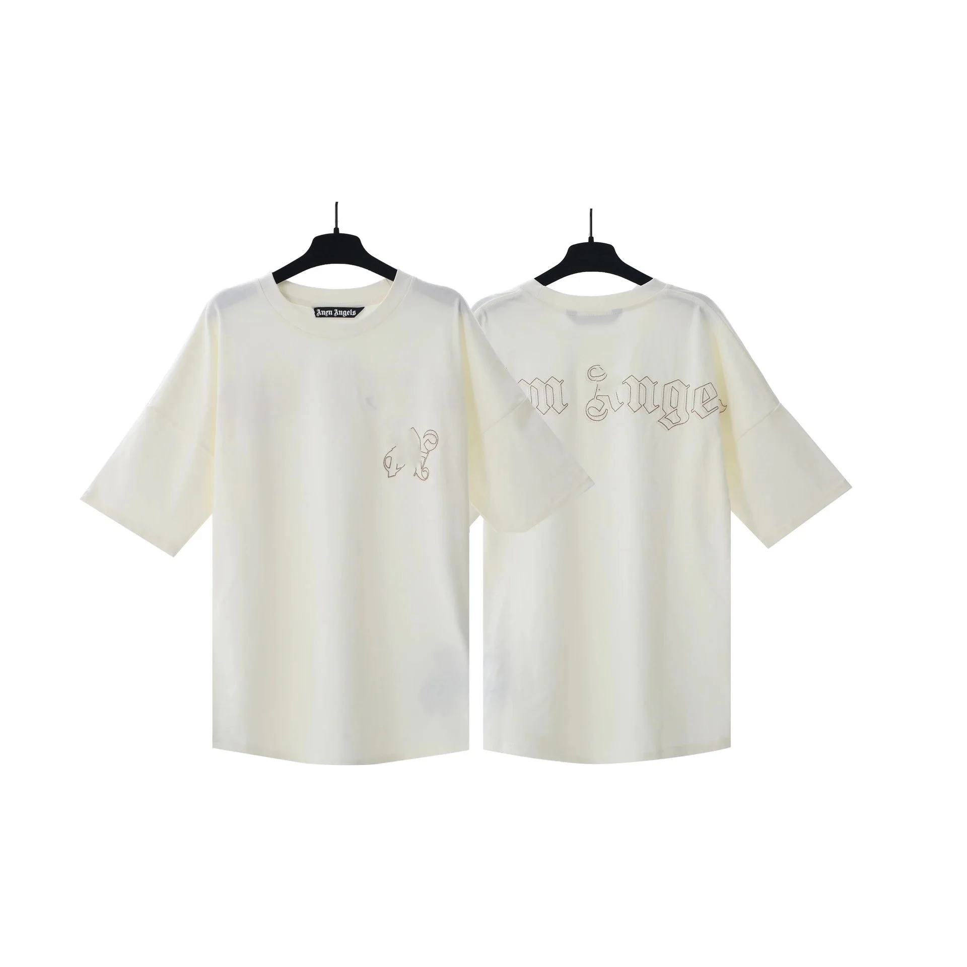 PA palm letter print round neck short-sleeved loose T-shirt