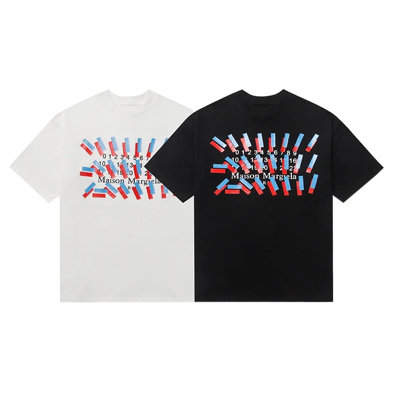 MM6 digital pattern round neck men's and women's trendy short-sleeved T-shirt series