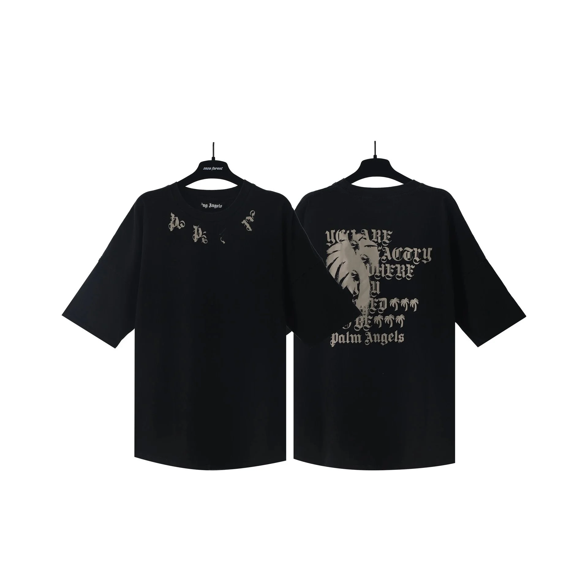 PA palm letter print round neck short-sleeved loose T-shirt