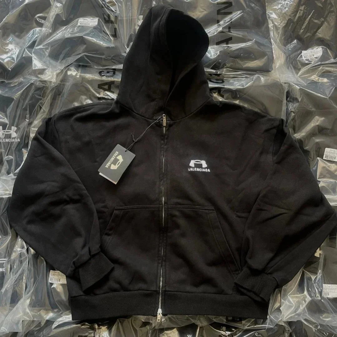 Embroidered sweatshirt zipper hoodie loose OS fit zipper sweatshirt jacket