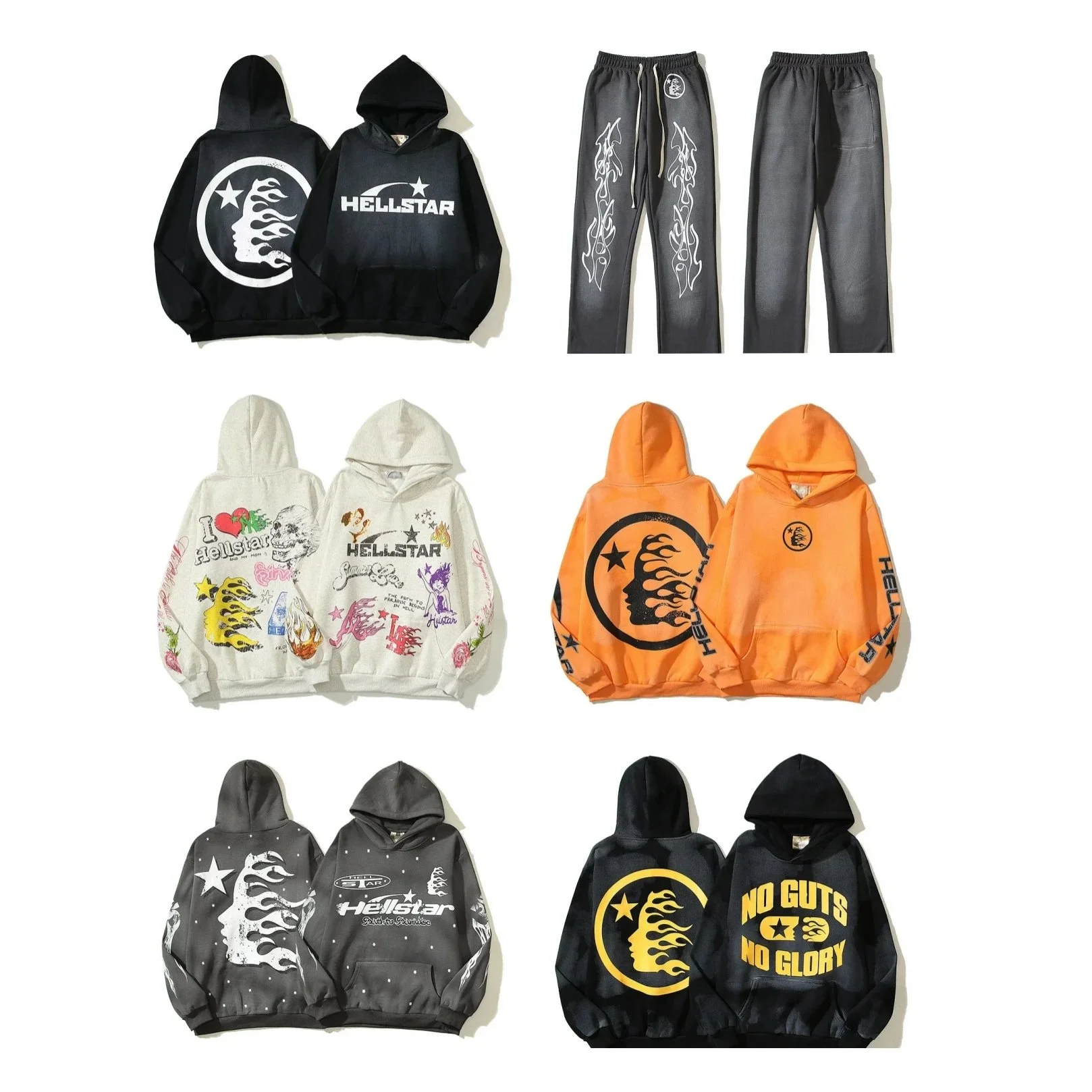 [hello series] fog high street washed and distressed heavy worker head print casual sweatshirt coupl