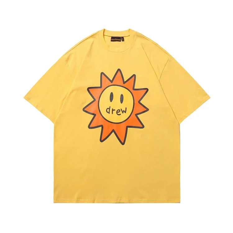 DREW HUOSE Summer classic Justin Bieber matching smiley face pattern round neck versatile T-shirt for couples(pic17) DREW HUOSE Summer classic Justin Bieber matching smiley face pattern round neck versatile T-shirt for couples