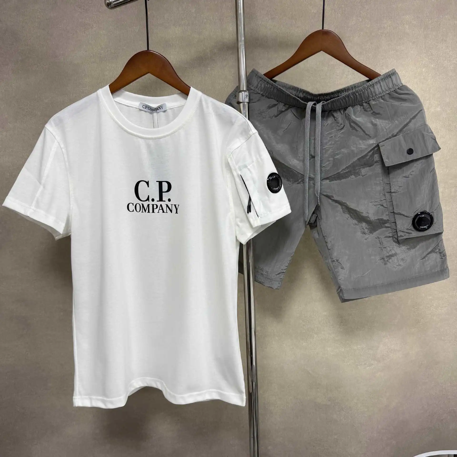 CP cross-border COMPANY sleeves zipper button decoration loose workwear sports short-sleeved shorts 