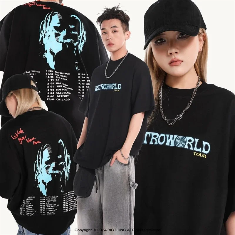 Travis Scott ts Cactus Jack shirt Fujiwara Hiroshi lightning joint TS men's and women's short-sleeve