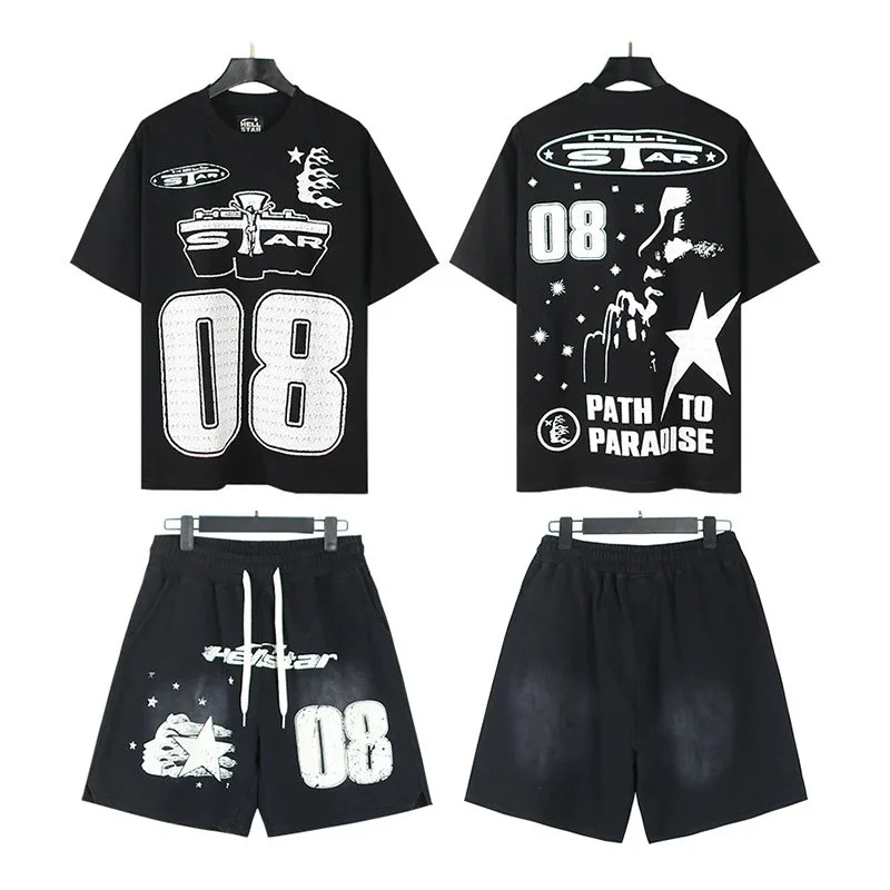Printed casual loose couple short-sleeved shorts set