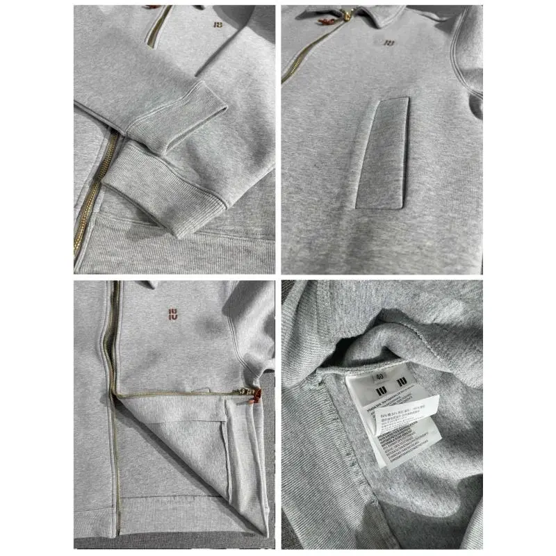 Nanyou high version MU thick plain knitted leather logo letter embroidered zipper jacket loose men's and women's jacket