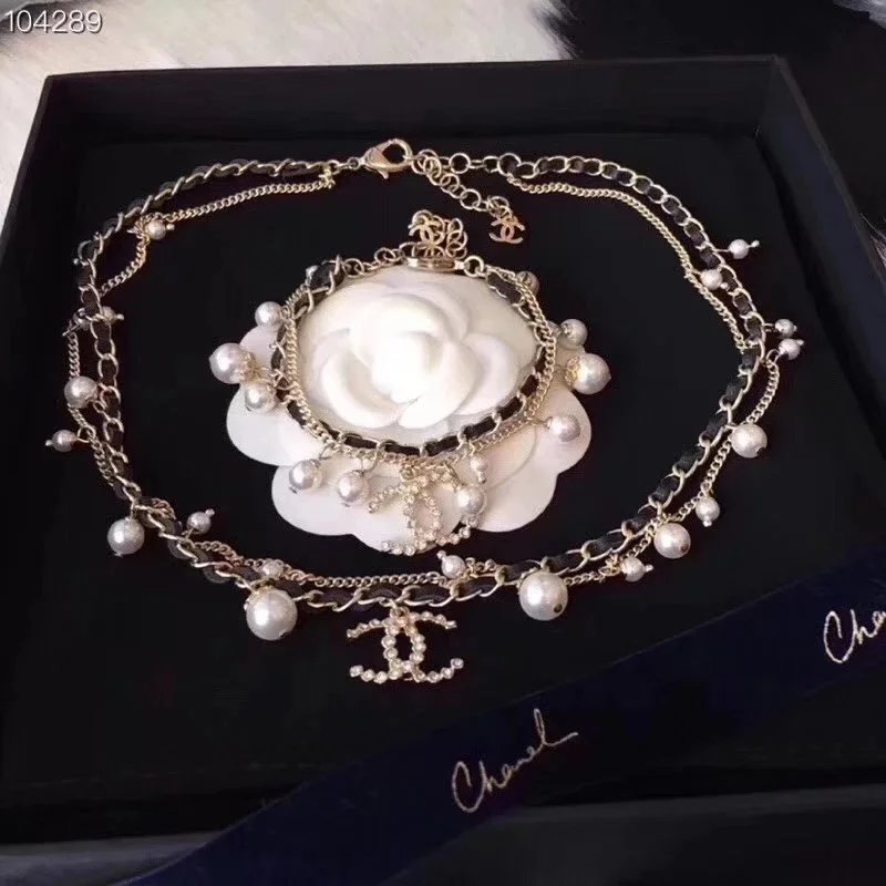 Chanel Pearl Embellished Silver Chain Layered Necklace