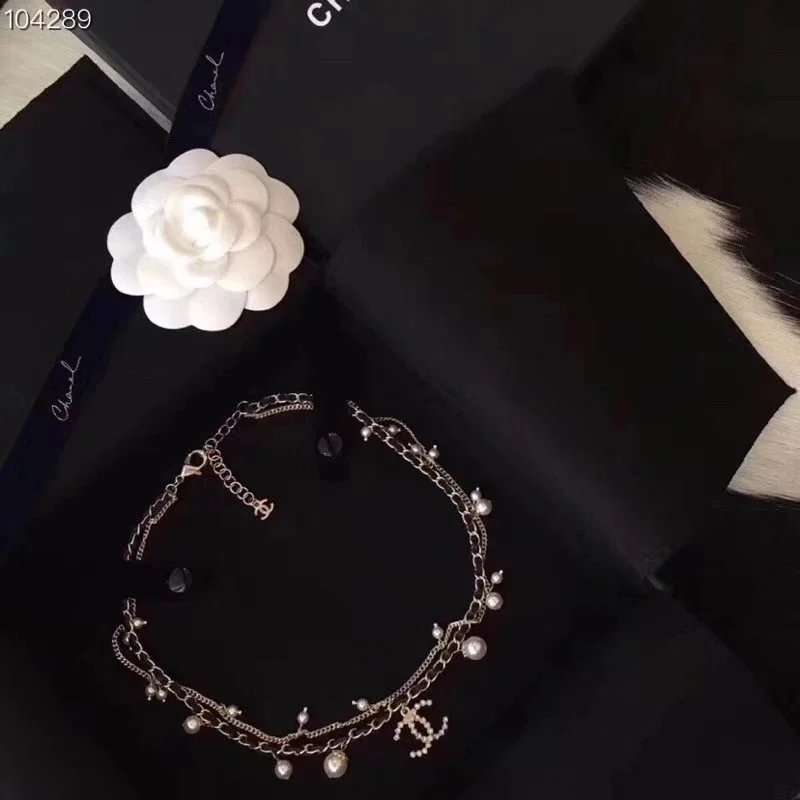 Chanel Pearl Embellished Silver Chain Layered Necklace