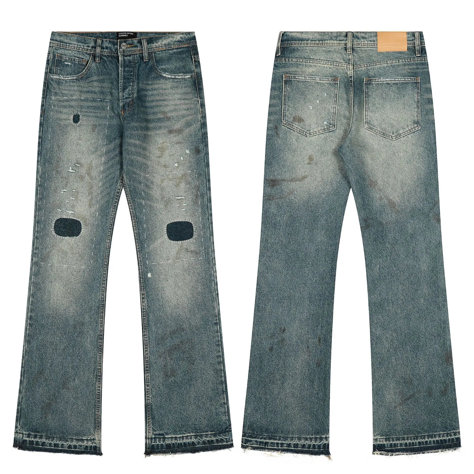Distressed Wide Leg Denim Jeans Assorted Colors Vintage Style