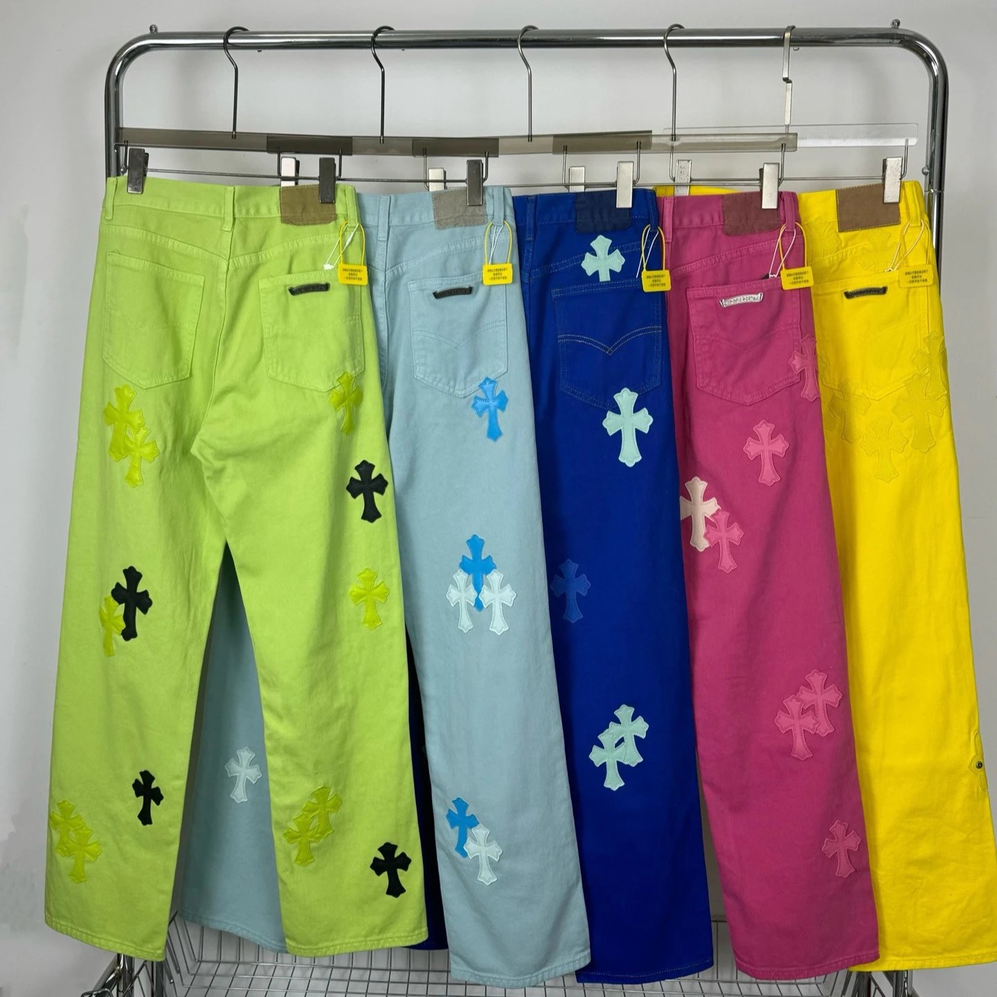 Chrome Hearts Black Cross Embroidered Straight Leg Jeans
