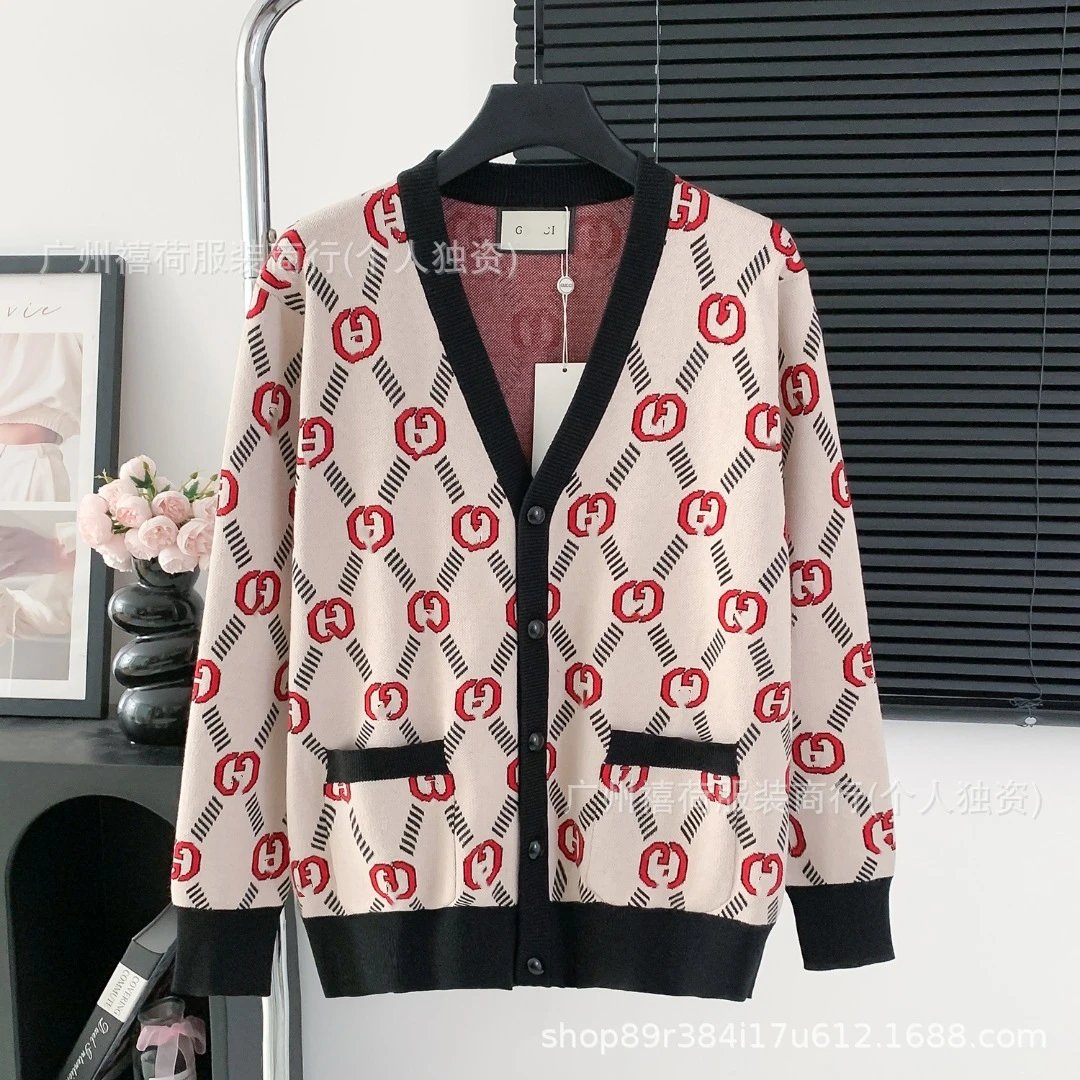 Gucci GG Monogram Black V-Neck Knit Cardigan