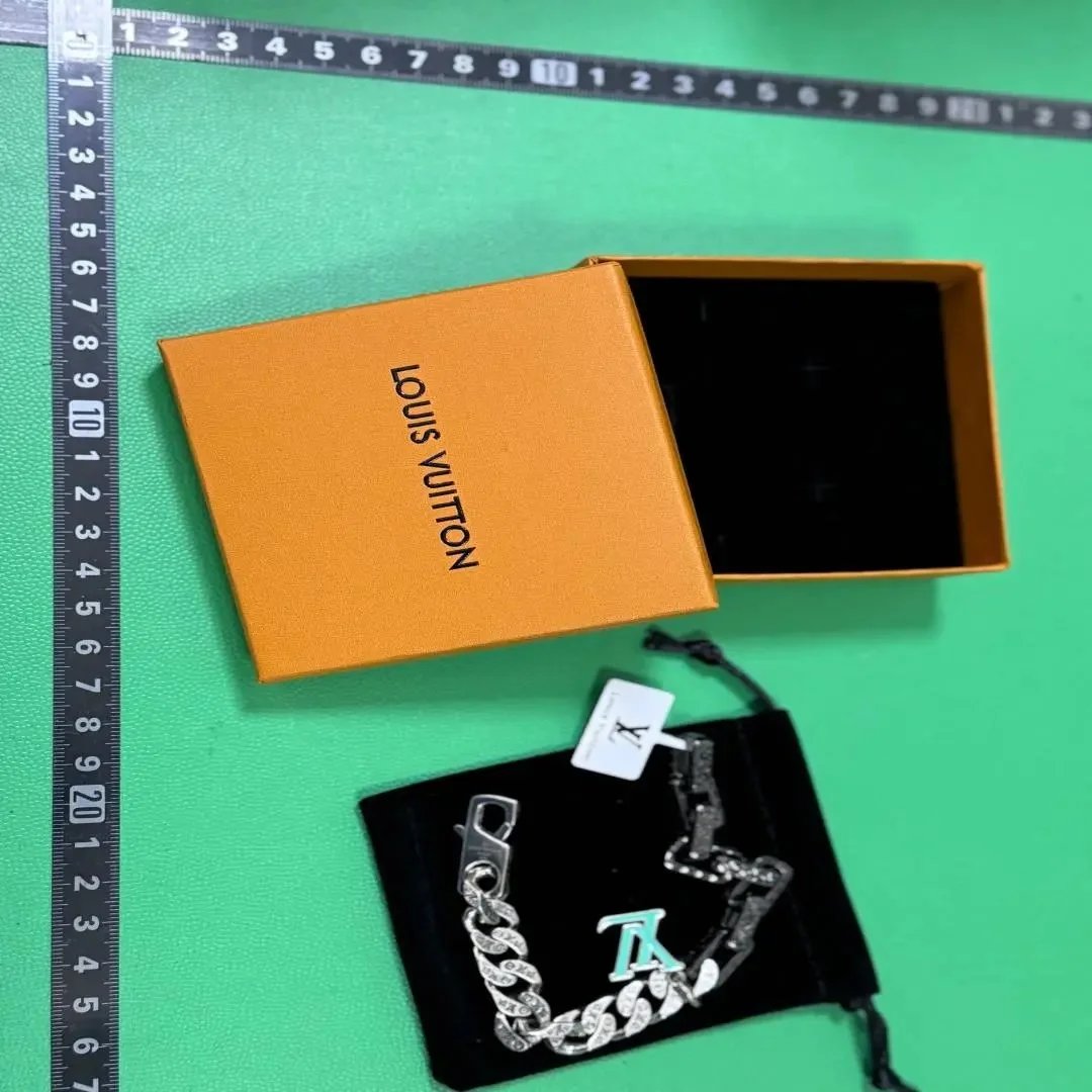 Louis Vuitton Chain Bracelet Silver Green Monogram Style