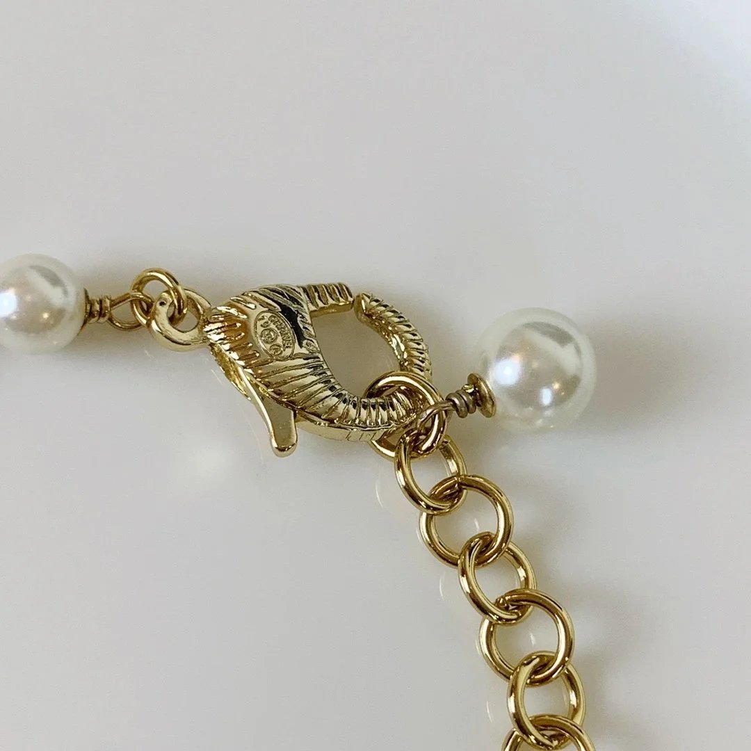 Chanel CC Logo Pearl Gold-Tone Charm Bracelet