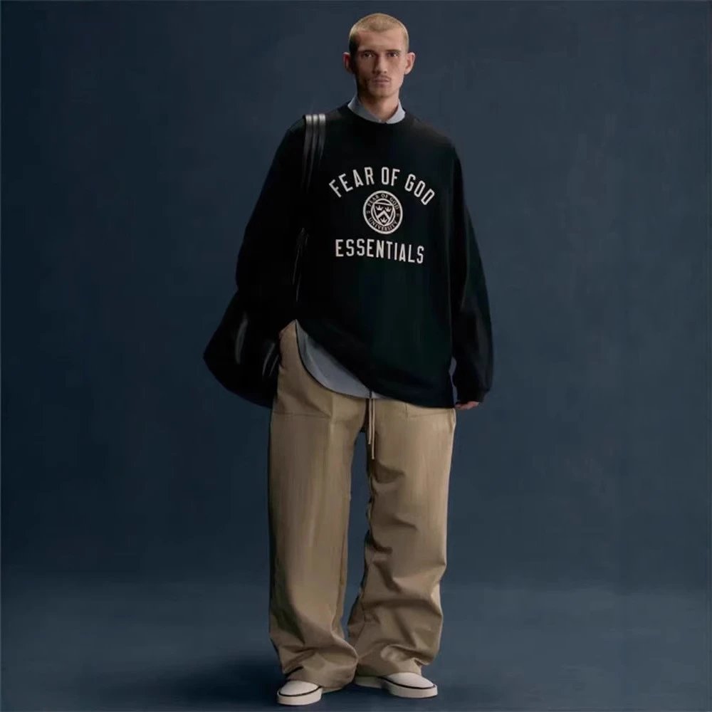 Fear Of God Essentials Black University Logo Crewneck Sweatshirt