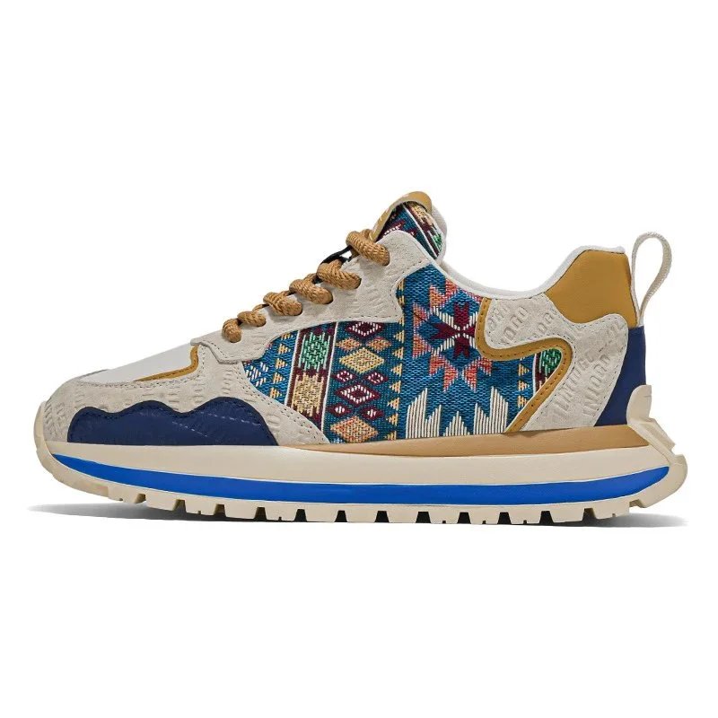 Multicolor Patchwork Print White Beige Blue Casual Sneakers