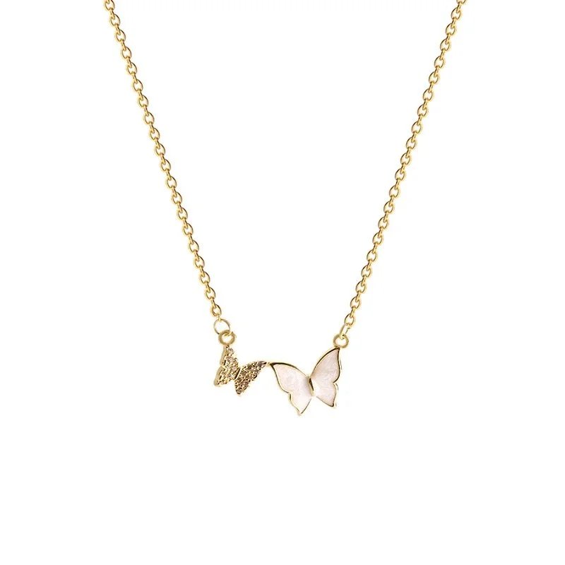 Gold Plated Pendant Necklace Collection White Pink Heart Clover Butterfly Enamel Crystal Jewelry