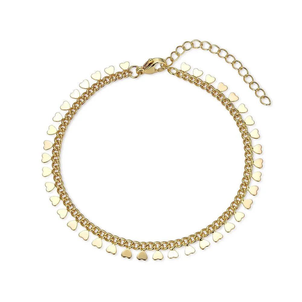 Gold Chain Anklet Set With Star Cross Heart Charms