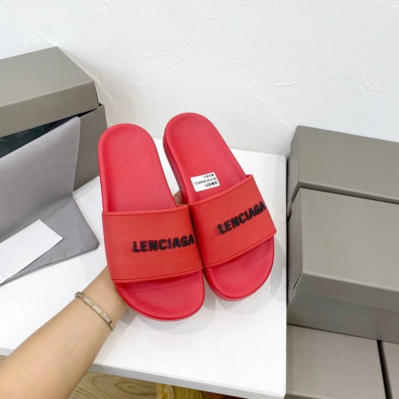 Lenciaga Logo Black Slide Sandals