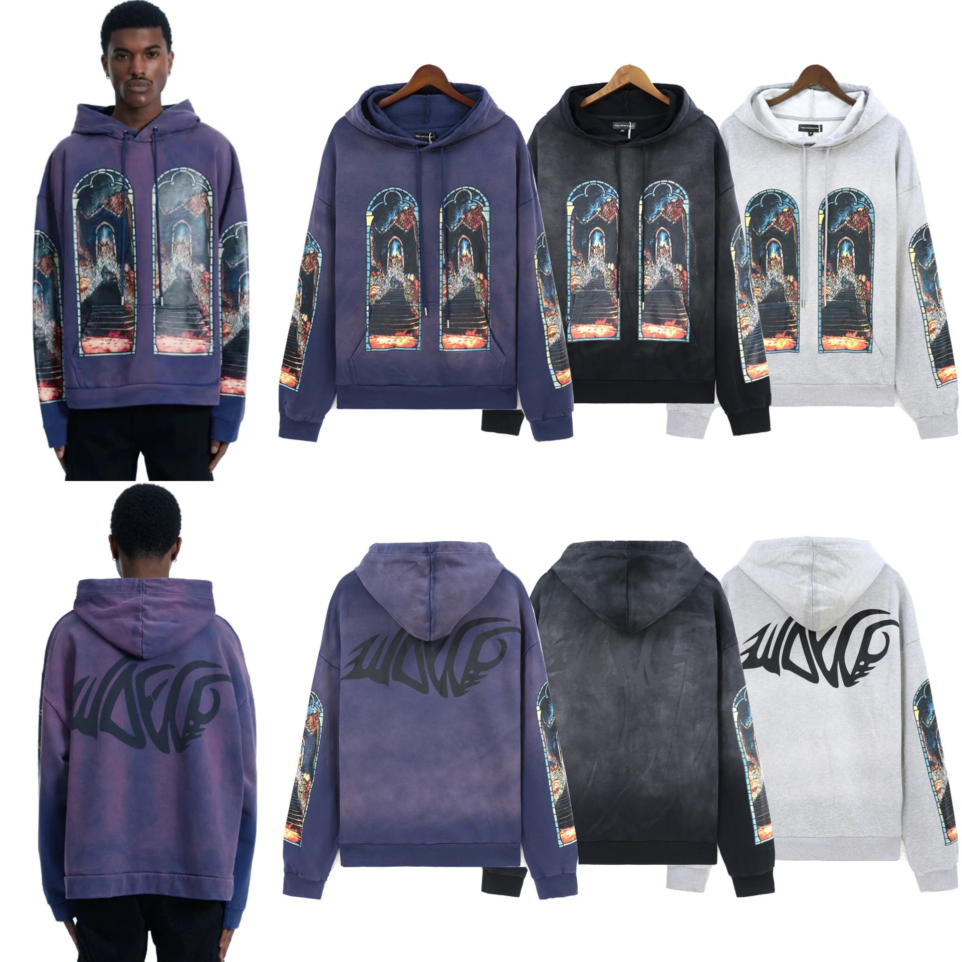 WDW Graphic Print Hoodie Multicolor Streetwear