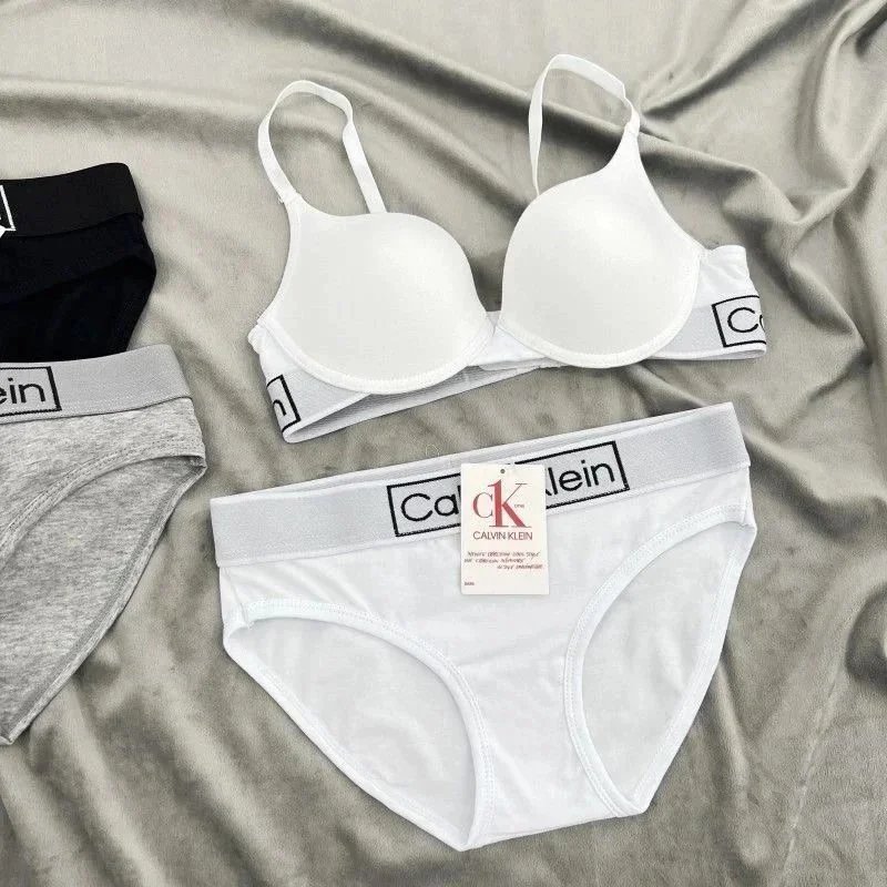 Calvin Klein Black Logo Print Bra And Brief Set