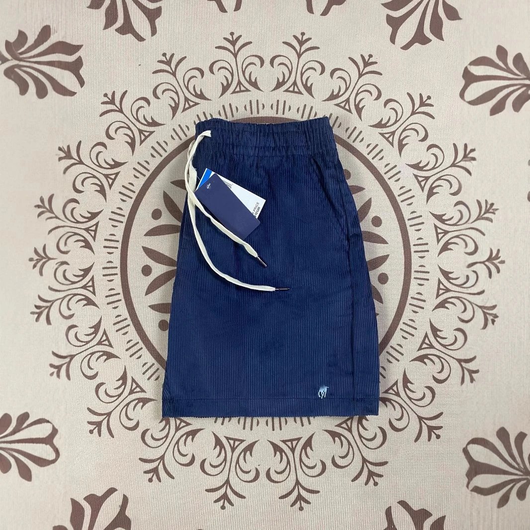 Corduroy Shorts Beige Navy White Elastic Waist休闲短裤