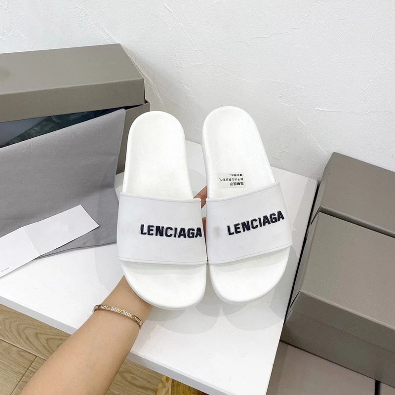 Lenciaga Logo Black Slide Sandals